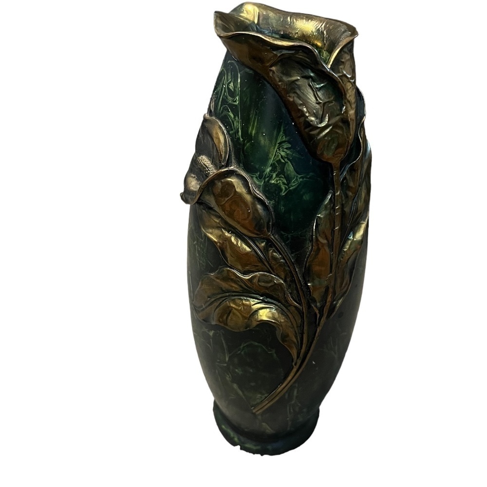 ART NOUVEAU MIXED METAL VASE C1905, Green And‎ Gold